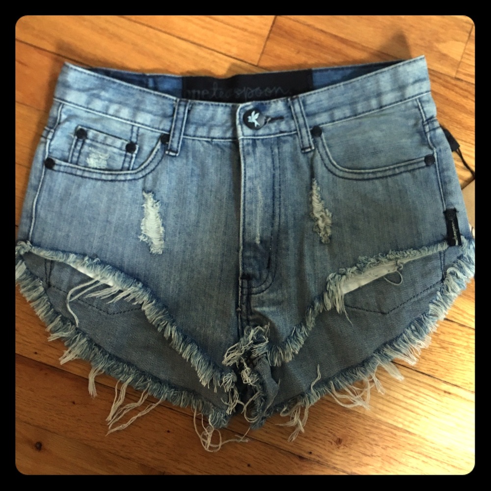 One Teaspoon Light Blue Distressed Denim Jean Shorts